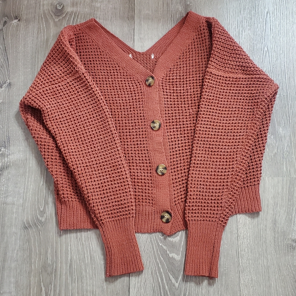Rust Orange Knit Button-Up Cardigan Women's Size Small